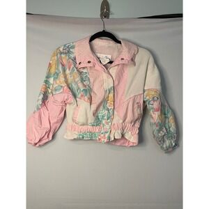 VTG‎ Izzi's Kids Patchwork Floral Pink Stripe Jacket Size S 7/8